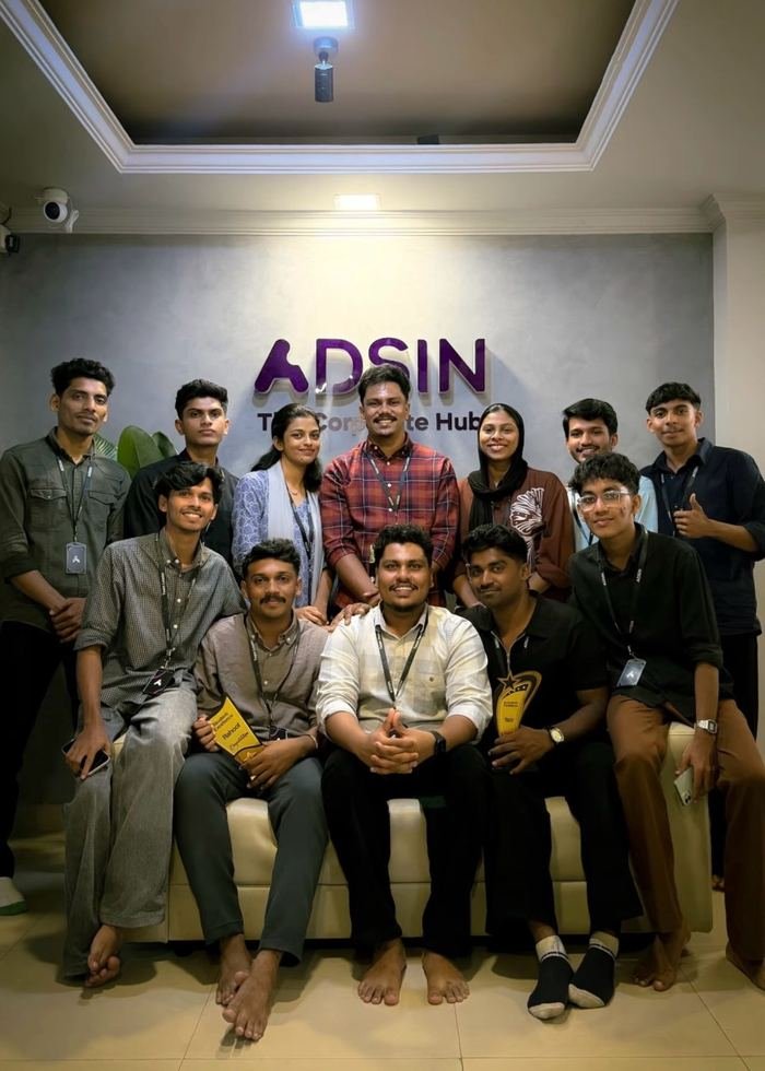 Jasim CP with the Adsin Learning Hub team at the Corporate Hub in Kerala