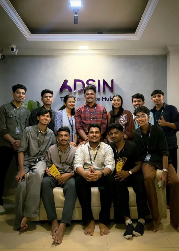 Jasim CP with the Adsin Learning Hub team at the Corporate Hub in Kerala