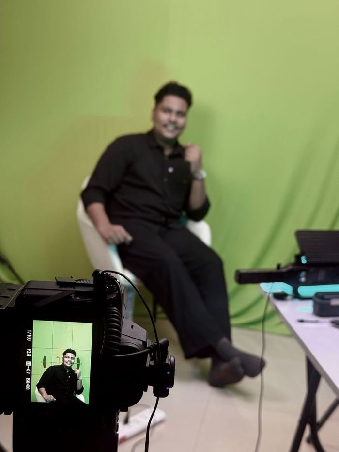 Jasim CP behind the scenes during a marketing video shoot